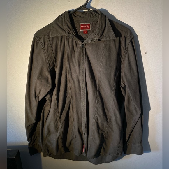 TOMMY HILFIGER khaki green button up corduroy - Picture 2 of 7